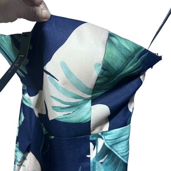 Rainforest Blooms Navy Blue Print Strapless Midi Jumpsuit Large - Picture 7 of 11